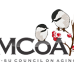 A logo for the mcoa with two birds on branches.